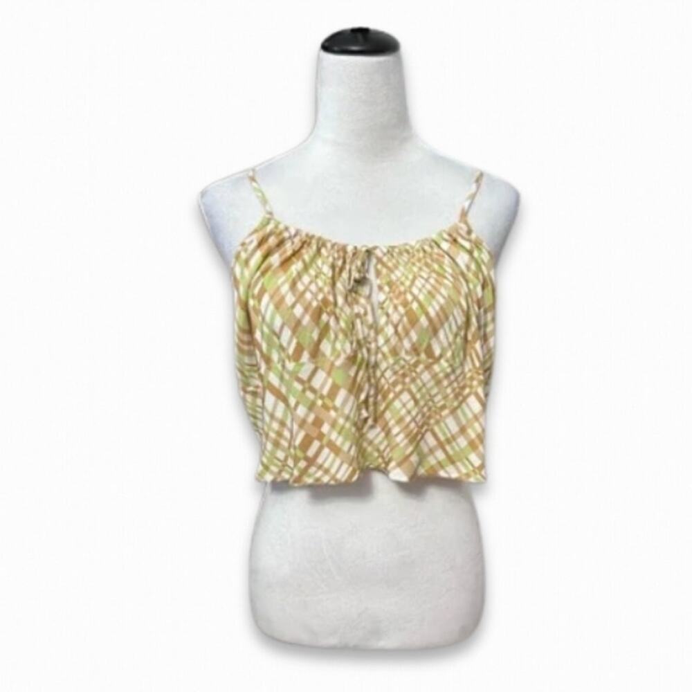 BP Crop Top Spaghetti Strap Plaid Pattern Multicolor Adjustable Tie Back 1X NWOT